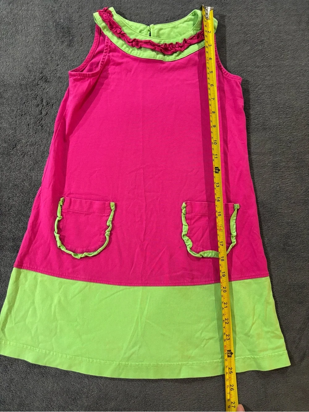 Hanna Anderson Girls Dress Size 6 Halter Sleeveless Pink & Green Ruffles Summer